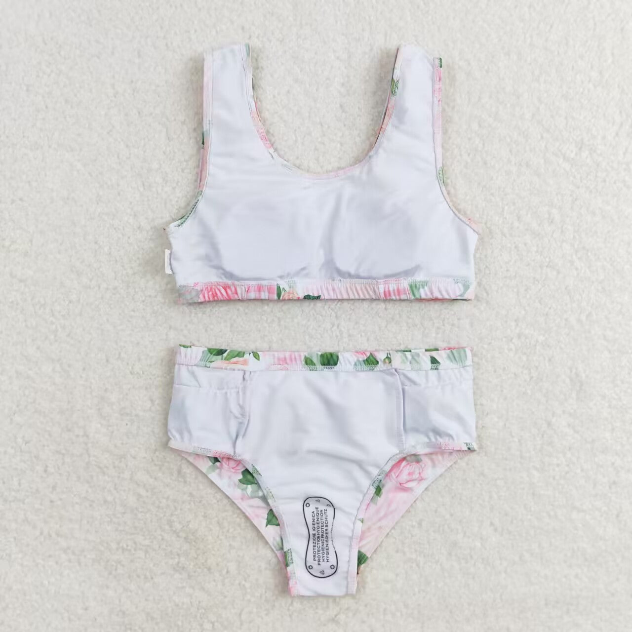 S0318 multi colorful flowers pink checkered flutter sleeve girls swimsuits