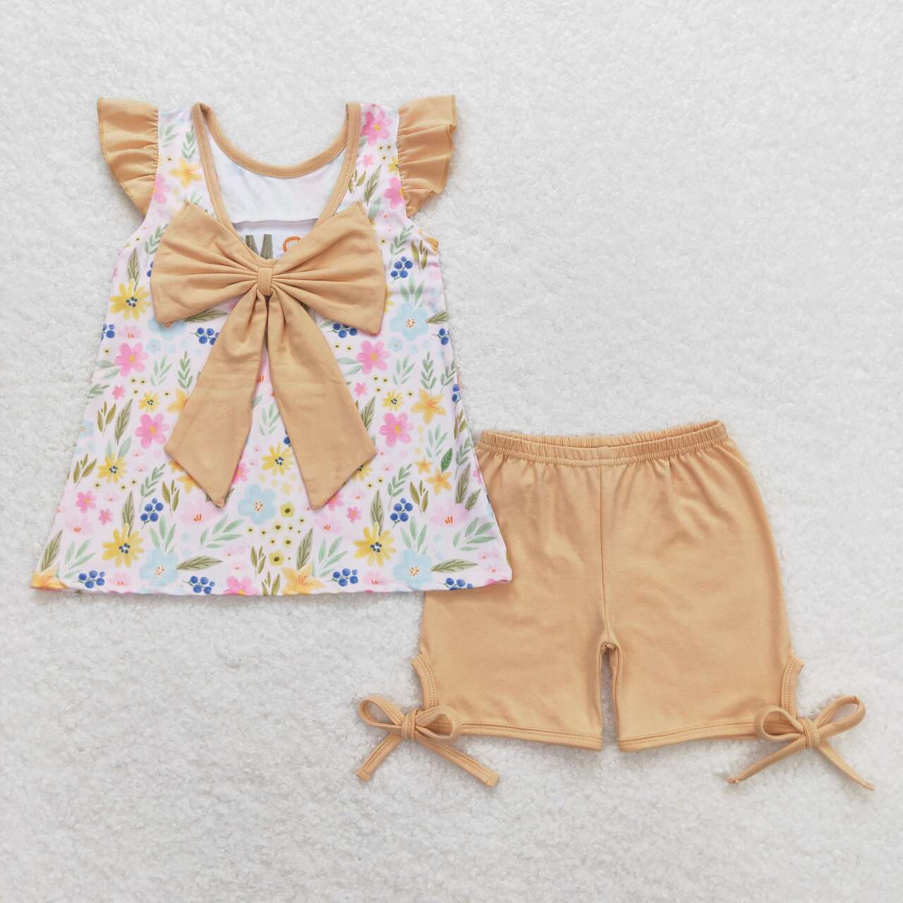 GSSO0696 embroidery I love Mom colorful flowers flutter sleeve shorts girls set