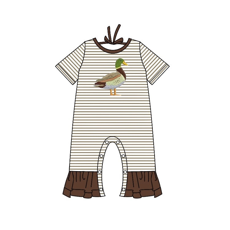 preorder SR0516 Mallard brown striped short sleeve girls romper