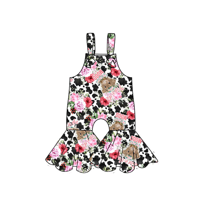 preorder SR0527 Highland cow flowers cow print sleeveless girls jumpsuits