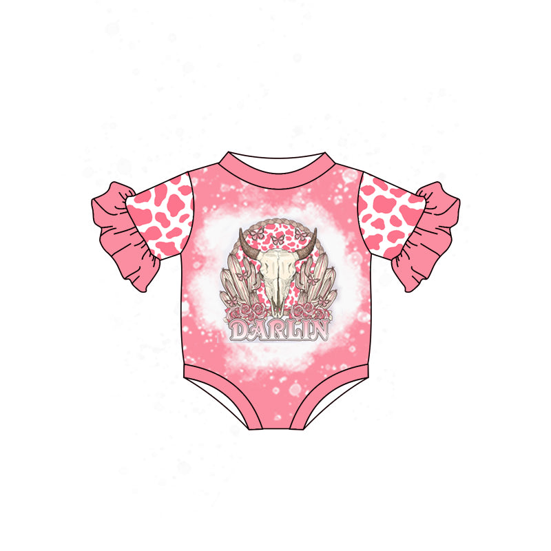 preorder SR0545 Western darlin cow pink cow print short sleeve girls romper