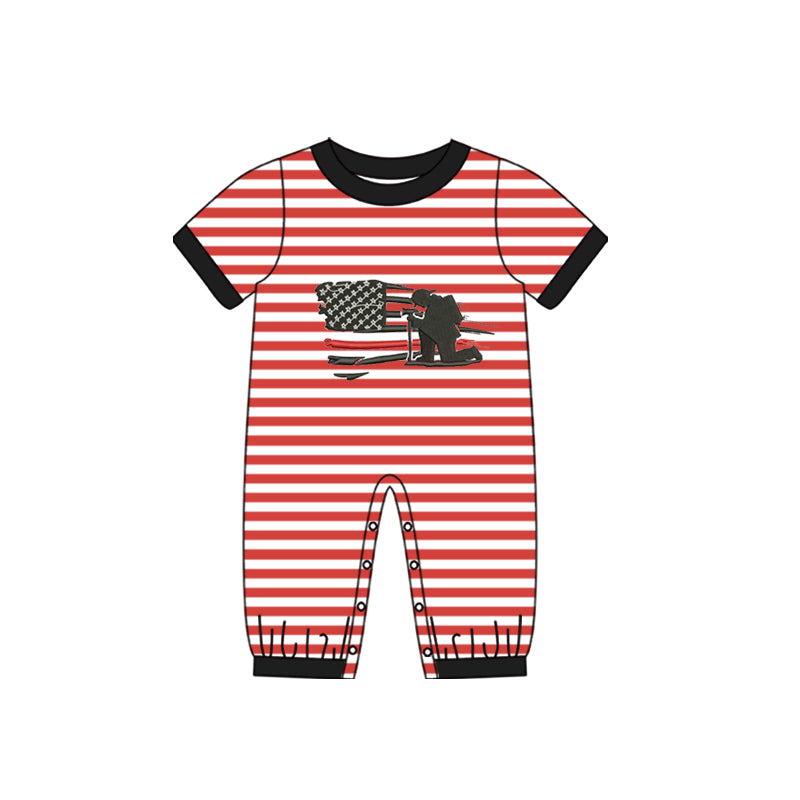 preorder SR0567 Red striped short sleeve boys romper