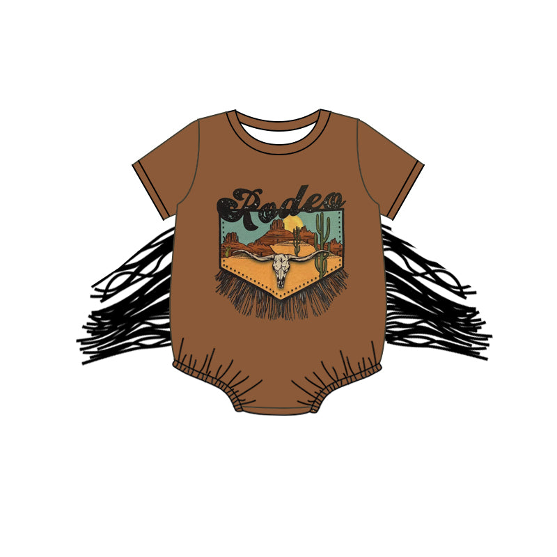 preorder SR0580 Western cow brown tassels short sleeve girls romper