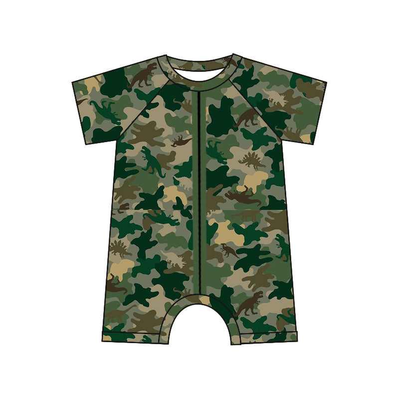 preorder SR0652 Camo dinosaur green short sleeve boys romper
