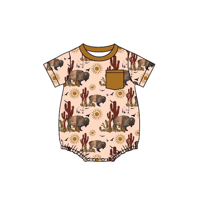 preorder SR0667 Western cactus cow pocket short sleeve kids romper