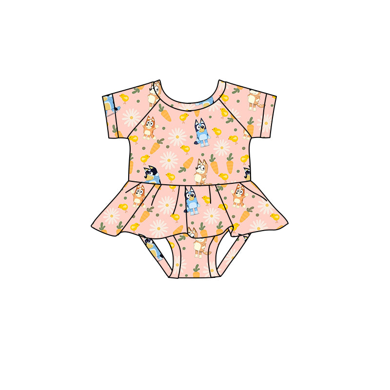 preorder SR0688 Cartoon dog carrot flowers pink short sleeve girls romper