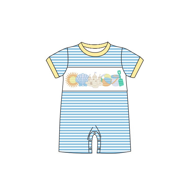 preorder SR0702 Beach castle blue striped short sleeve boys romper