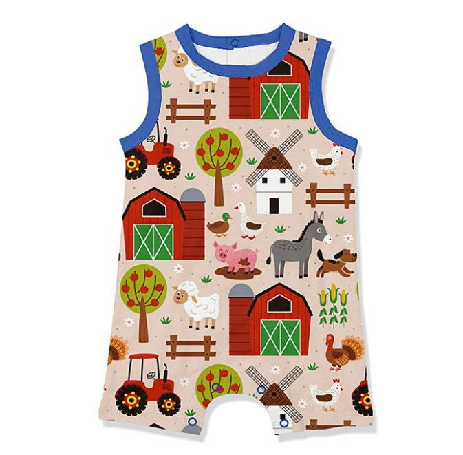 preorder SR0705 Farm house pig house sheep tractor sleeveless boys romper