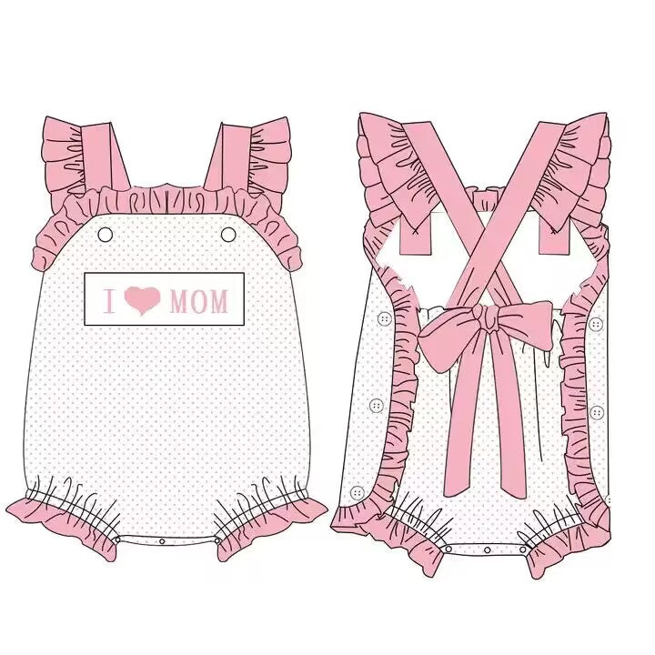 custom moq 3 I love mom pink ruffles flutter sleeve girls romper