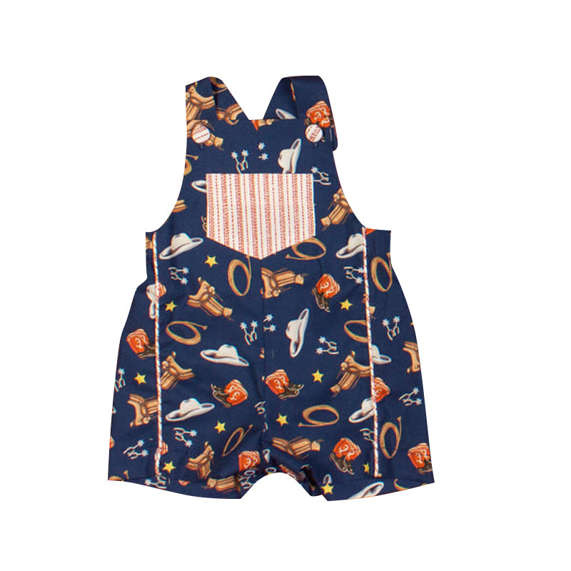 preorder SR0756 Western Hat Boot Blue Pocket Sleeveless Boys Romper