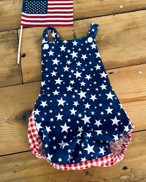 preorder SR0811 July 4th Blue Star Sleeveless Girls Romper