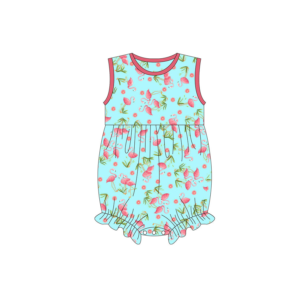 preorder SR0837 Baby Girl Flamingo Pink Blue Sleeveless Girls Romper Kids Summer Clothes