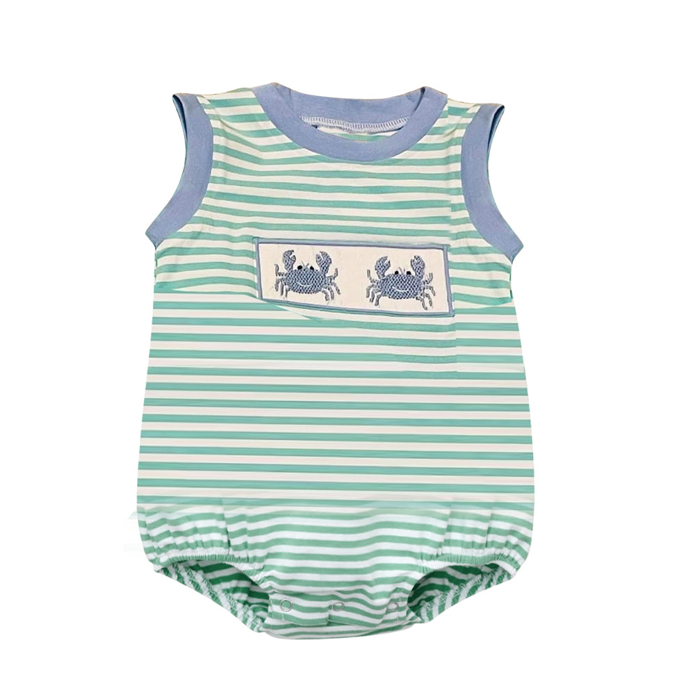 preorder SR1119 Cab green striped sleeveless boys romper