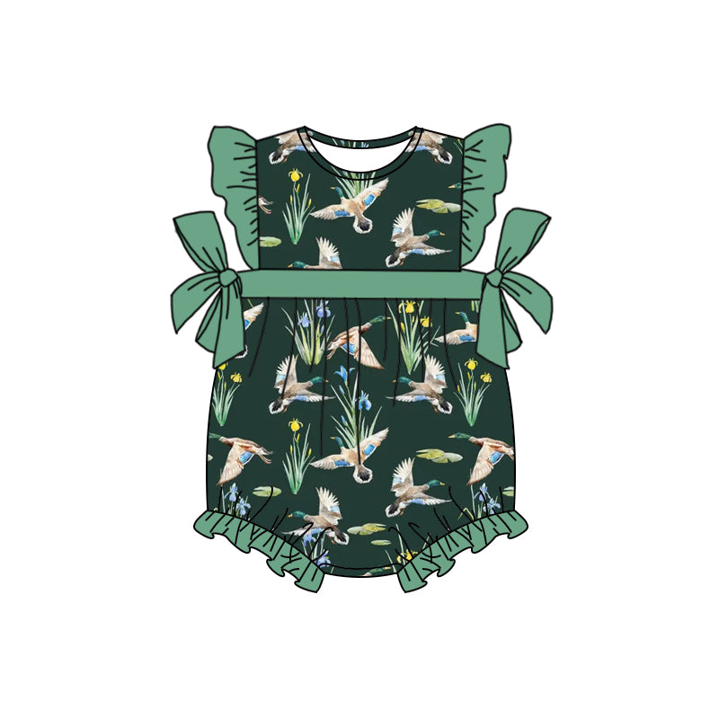 preorder SR1142 Mallard dark green flutter sleeve girls romper