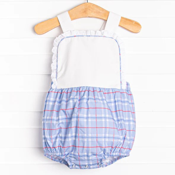 preorder SR1153 blue checkered sleeveless girls romper