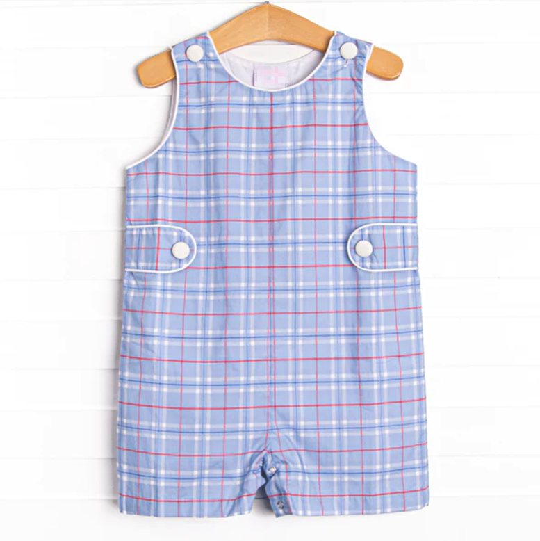 preorder SR1154 blue checkered sleeveless boys romper