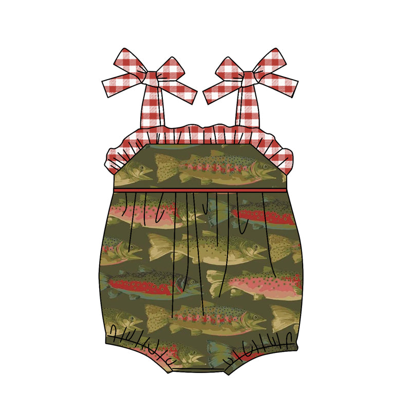 preorder SR1164 Fish green sleeveless girls romper