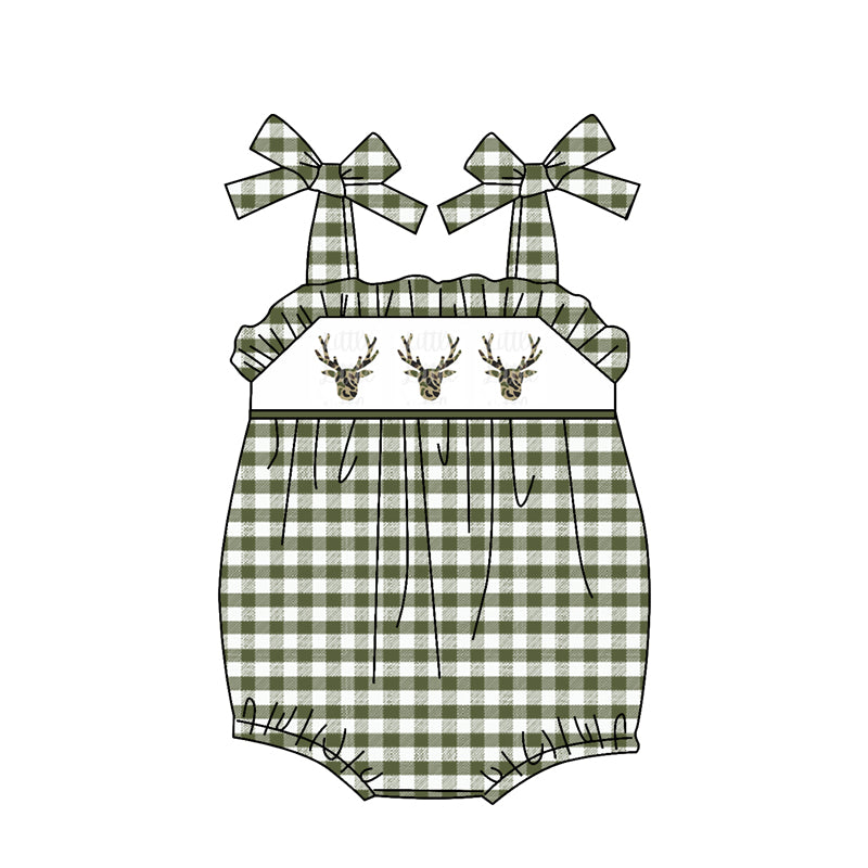 preorder SR1166 Deer green checkered girls romper