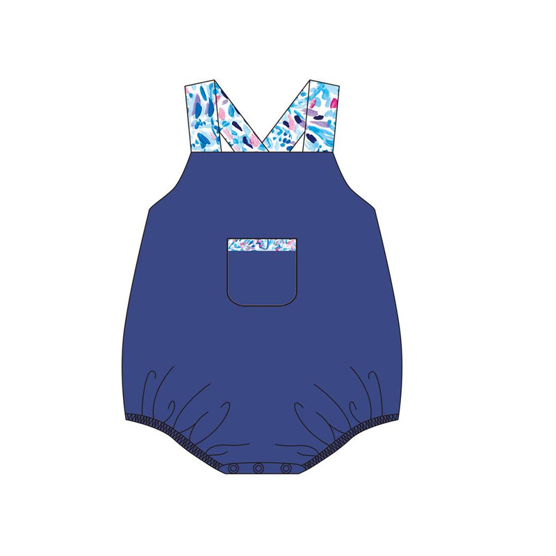 preorder SR1189 colorful flowers navy pocket sleeveless boys romper