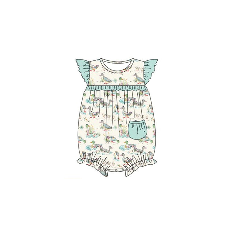 preorder SR1190 Mallard cyan pocket flutter sleeve girls romper