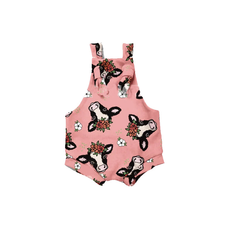 preorder SR1196 Cow flowers pink sleeveless girls romper