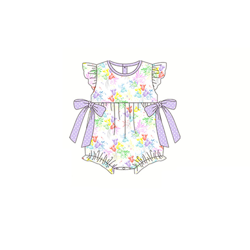 preorder SR1203 Cartoon M balloon purple flutter sleeve girls romper