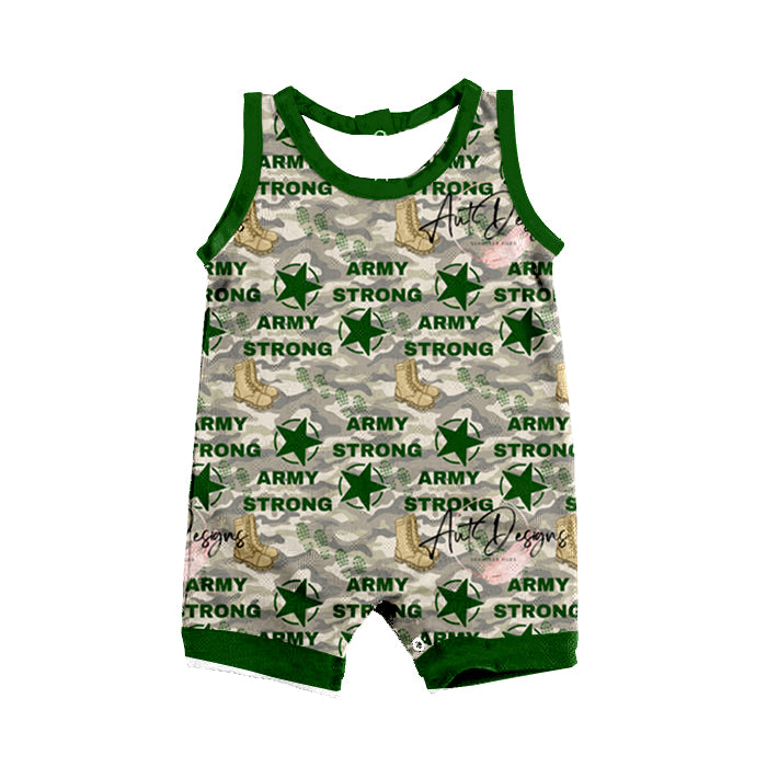 preorder SR1233 Army strong green camo sleeveless boys romper