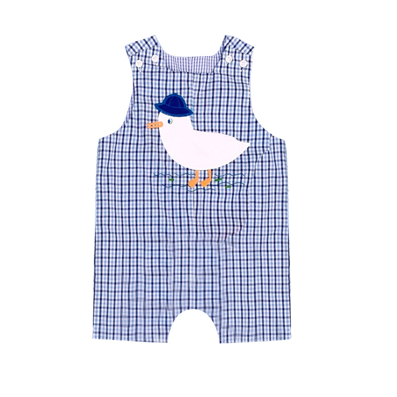 preorder SR1254 cute sea gull navy blue checkered sleeveless boys romper