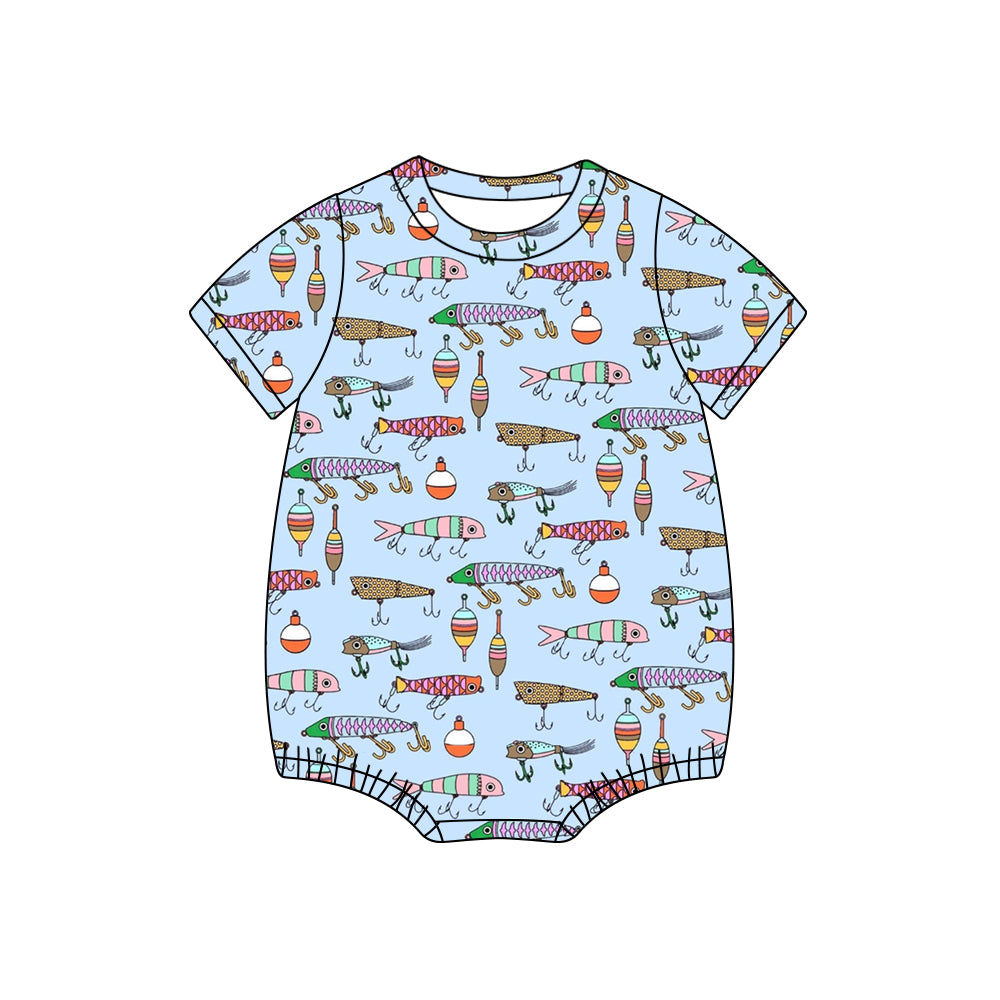preorder SR1256 Fishing blue short sleeve boys romper