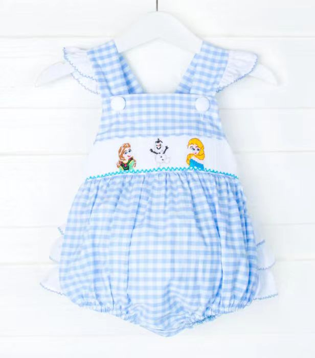 preorder SR1259 cartoon princess blue checkered sleeveless girls romper