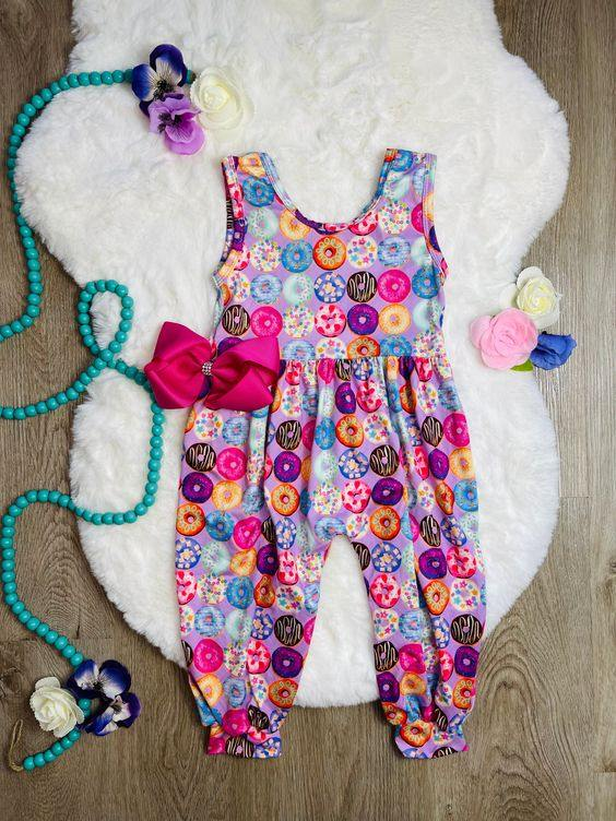 preorder SR1266 donut purple sleeveless girls romper