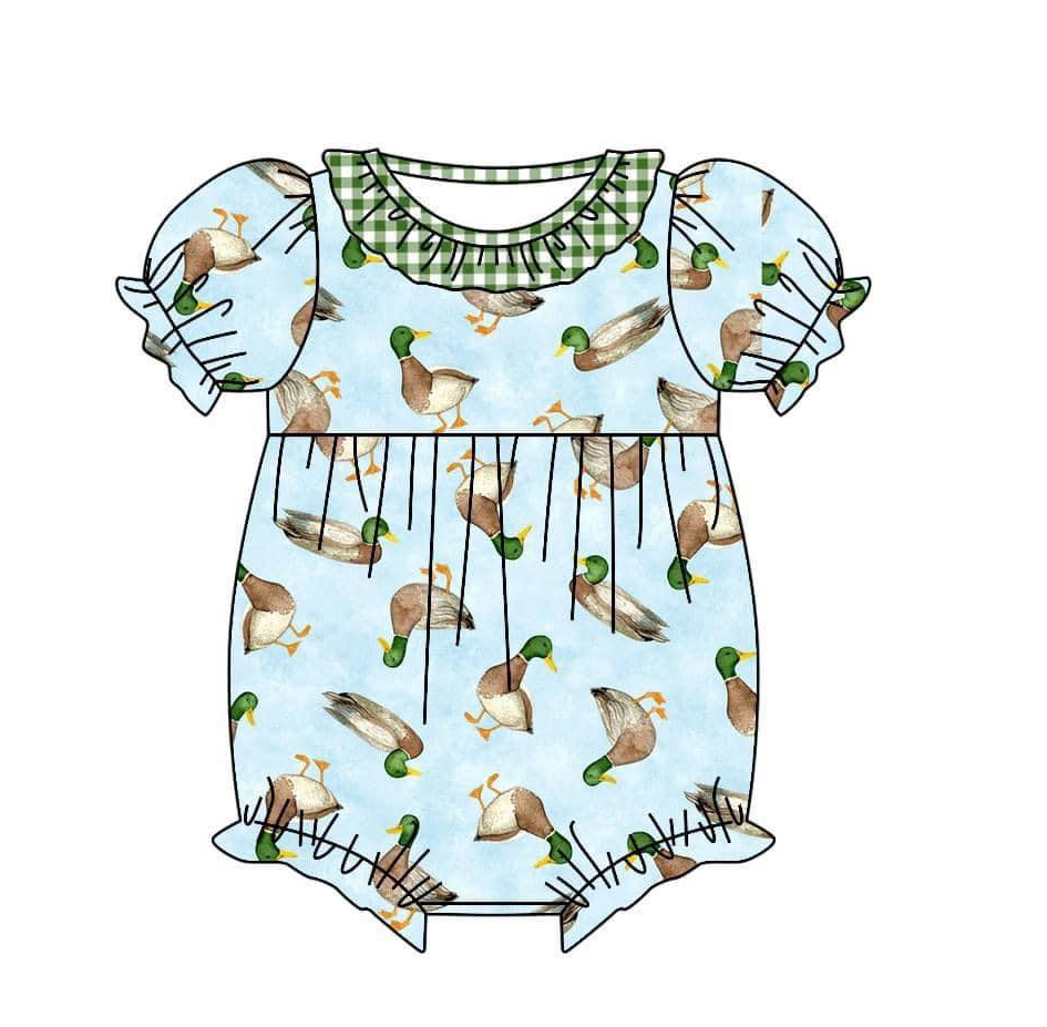 preorder SR1283 mallard duck blue short sleeve girls romper
