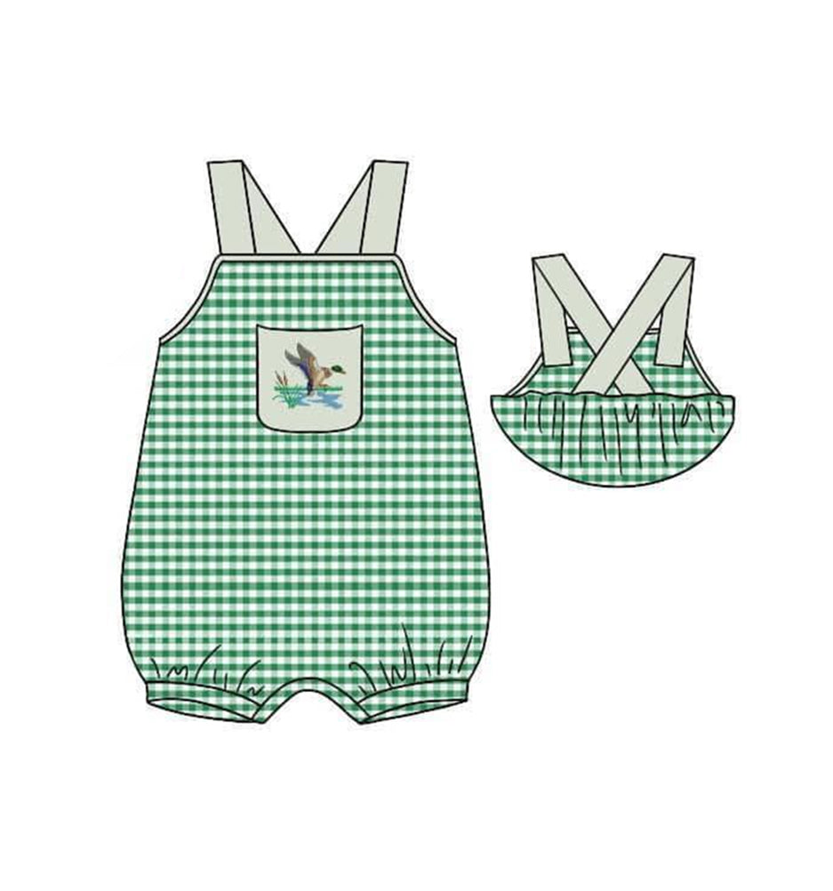 preorder SR1284 mallard duck green checkered sleeveless boys romper