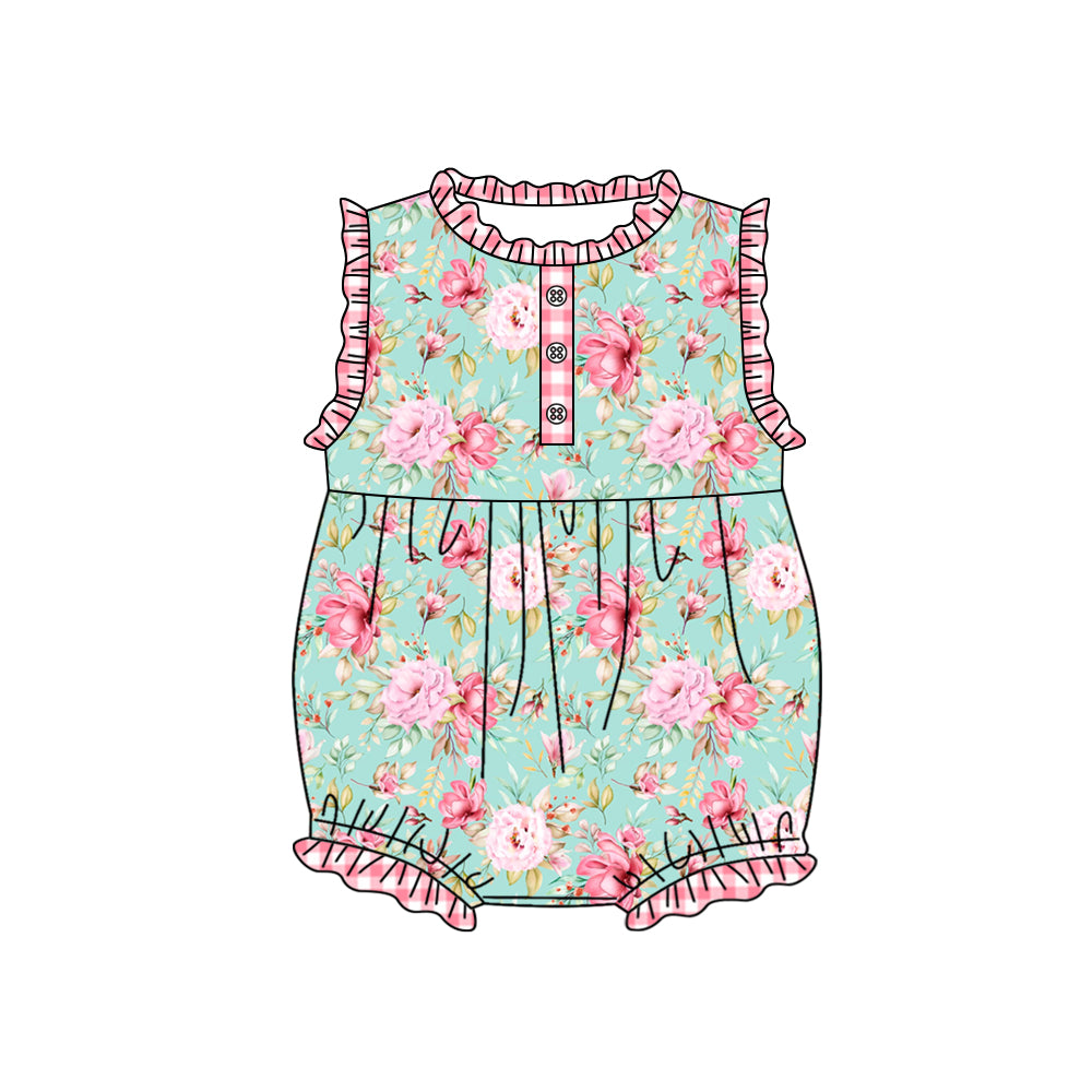 preorder SR1293 colorful flowers green sleeveless girls romper
