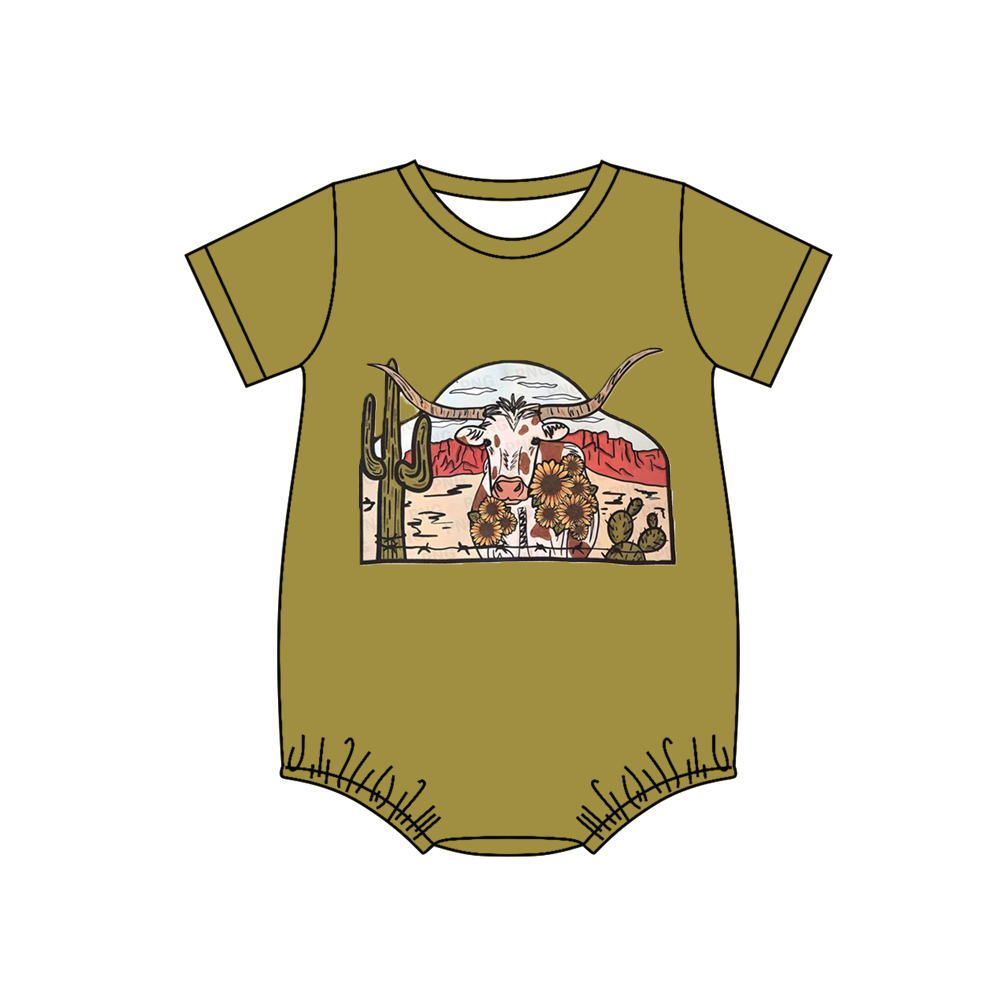 preorder SR1304 cactus cow flowers green short sleeve boys romper