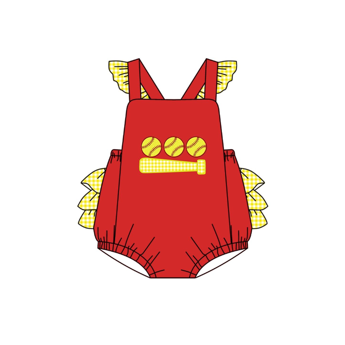 preorder SR1336 softball red flutter sleeve girls romper