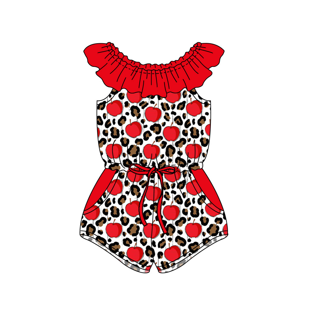 preorder SR1374 back to school leopard red apple flutter sleeve girls jumpsuit