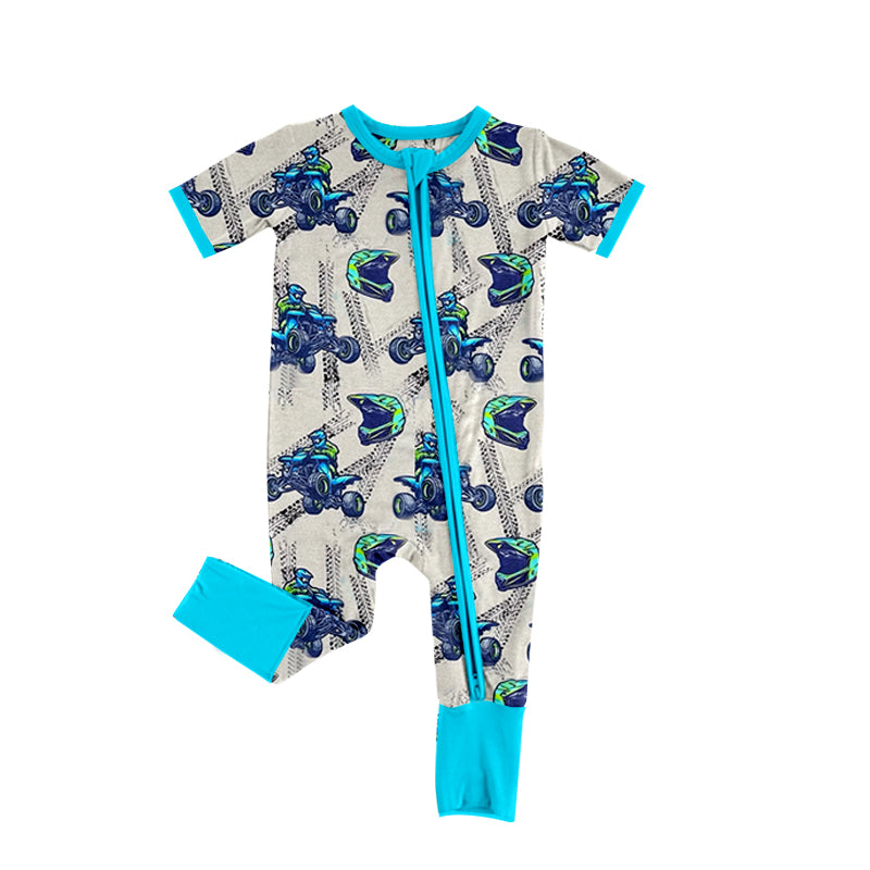 preorder SR1379 mountain bike blue short sleeve zipper boys romper