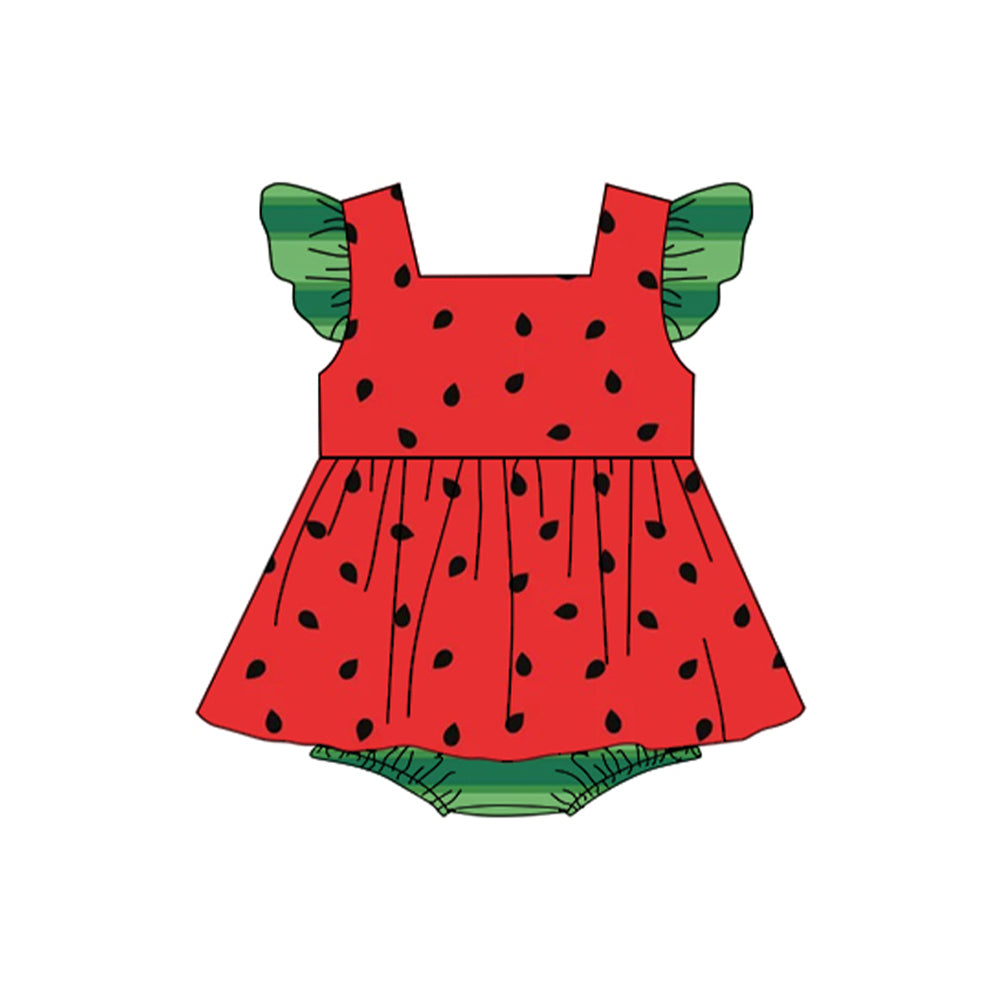 preorder SR1384 watermelon red flutter sleeve girls romper