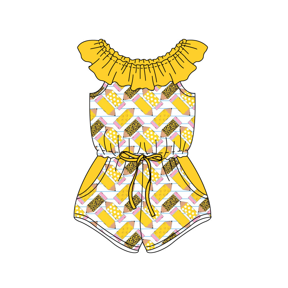 preorder SR1390 back to school pen yellow flutter sleeve girls jumpsuits