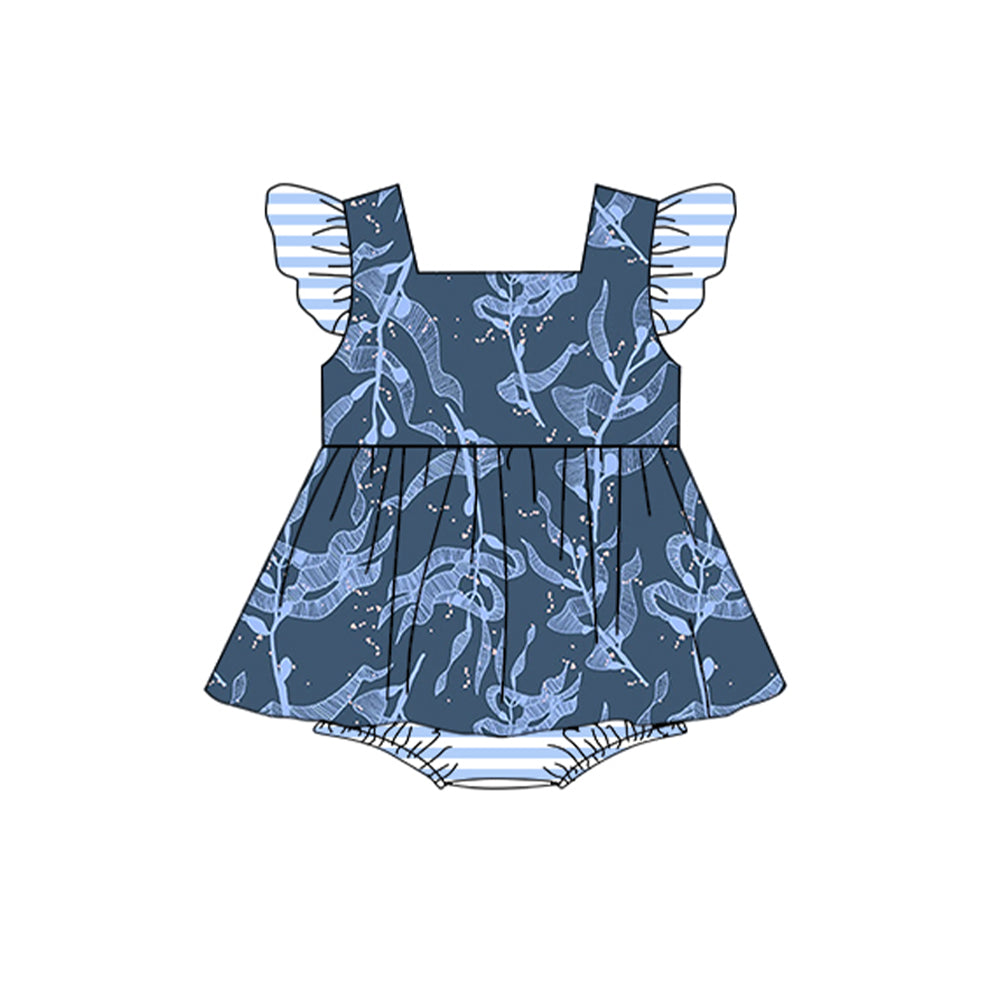 preorder SR1399 sea grass blue flutter sleeve girls romper