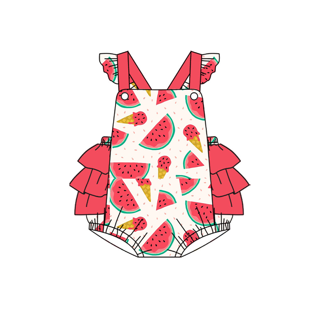 preorder SR1416 watermelon red flutter sleeve girls romper