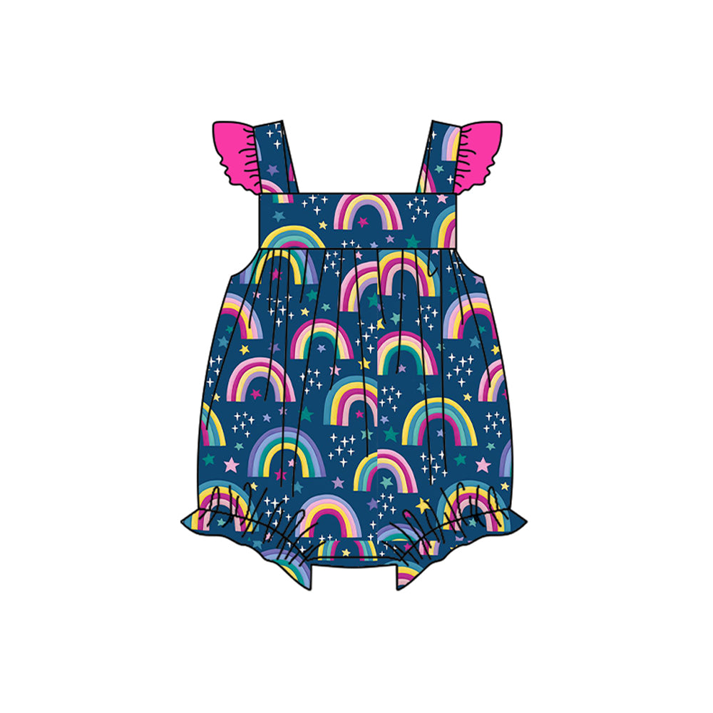preorder SR1457 rainbow star navy blue flutter sleeve girls romper