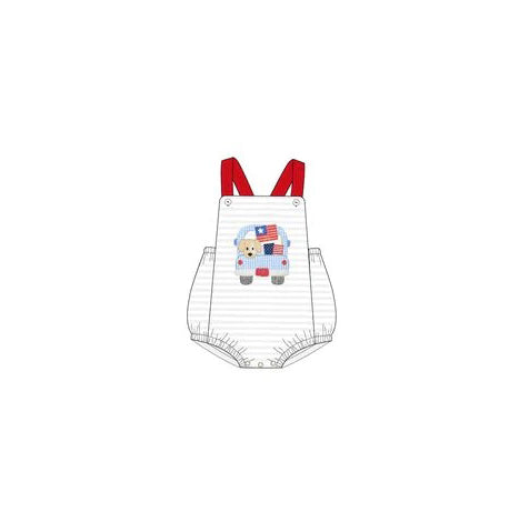 preorder SR1461 July 4th dog flag truck boys romper