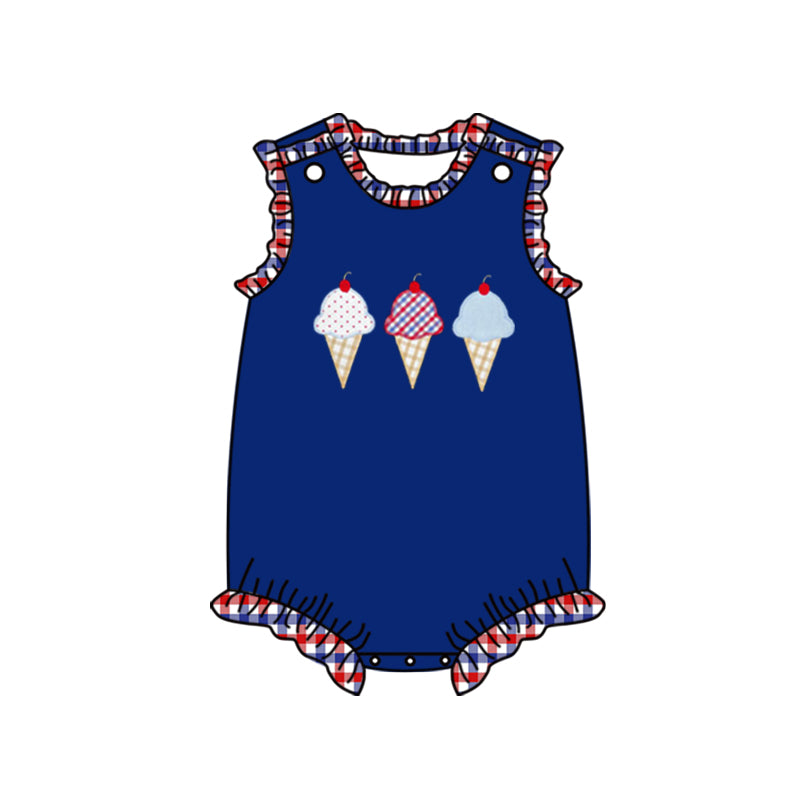 preorder SR1472 July 4th ice navy sleeveless girls romper