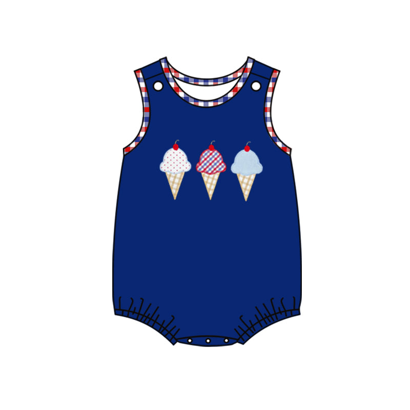 preorder SR1473 July 4th ice navy sleeveless boys romper
