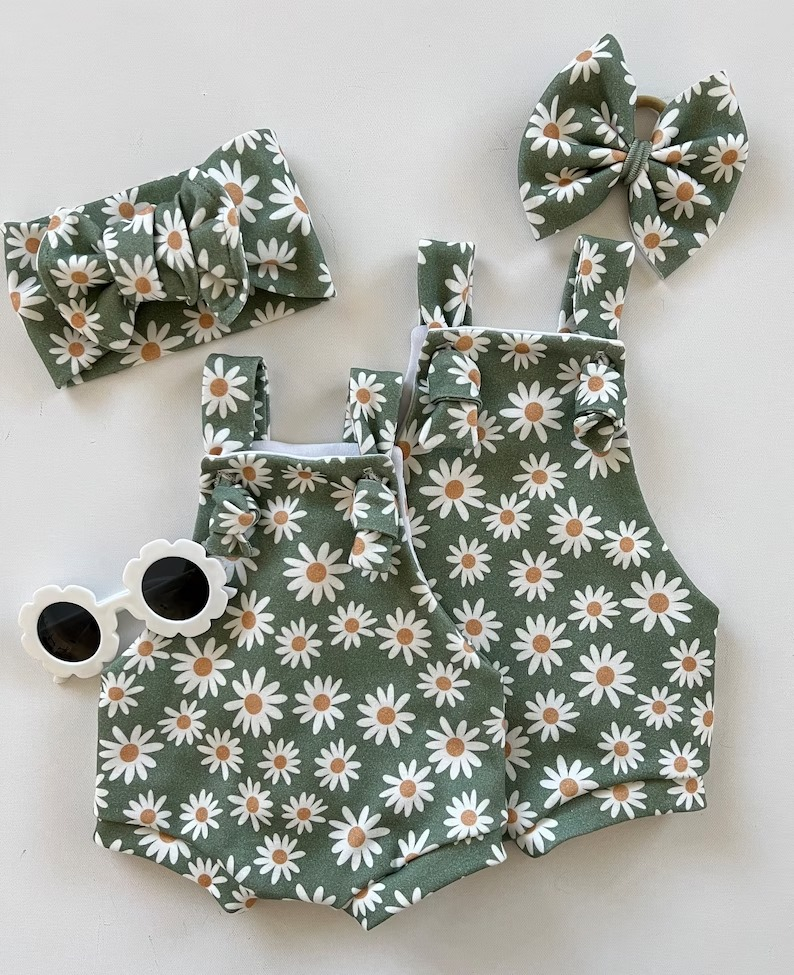 preorder SR1507 daisy little flowers green girls romper