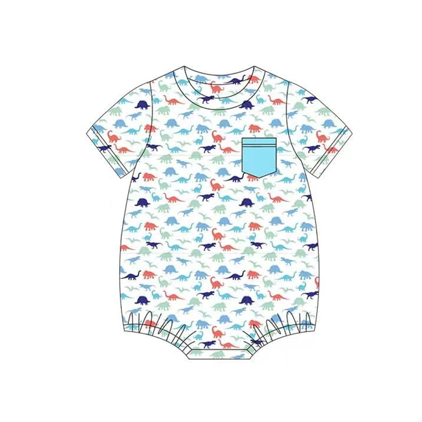 preorder SR1512 multi color dinosaur pocket short sleeve boys romper