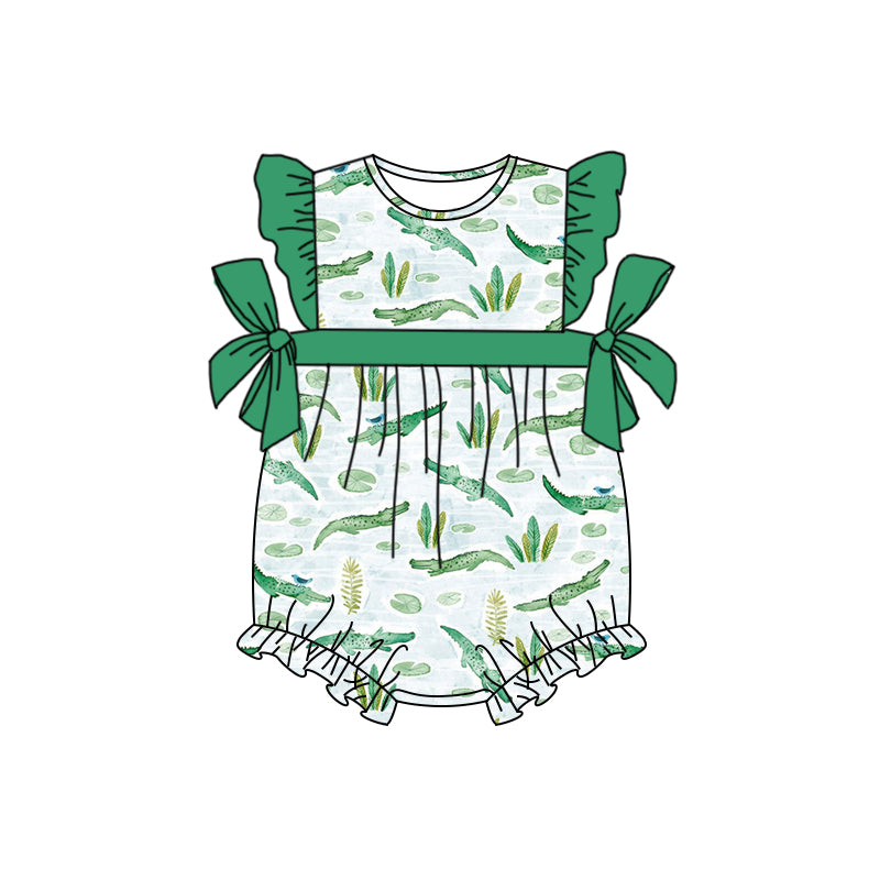 preorder SR1524 crocodile green flutter sleeve girls romper