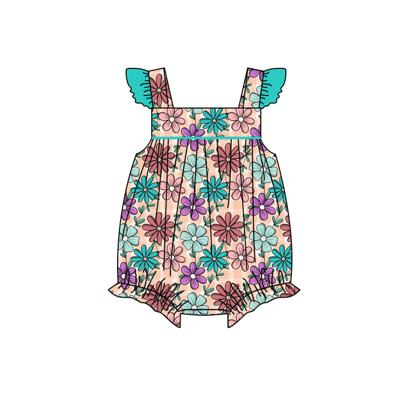 preorder SR1535 multi color flowers flutter sleeve girls floral romper